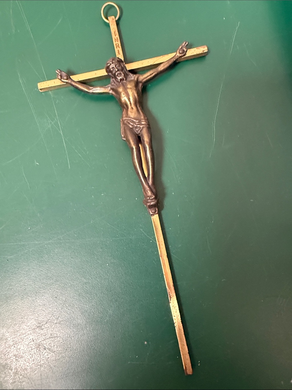 Vintage Crucifix Jesus Christ INRI Bronze Tone Cross 10”